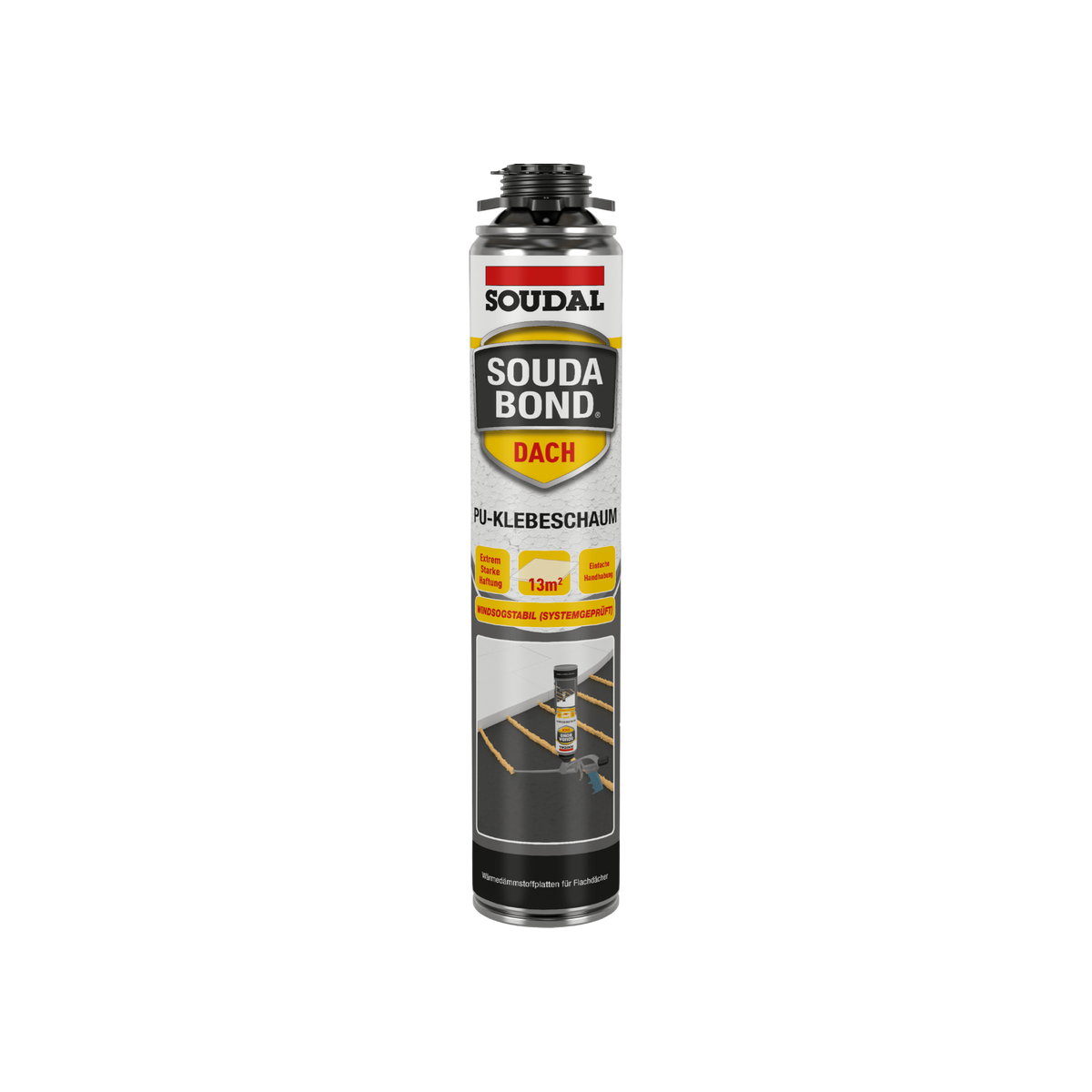 glue4you Soudal SoudaBond Dach PU-Klebeschaum Dose für die effiziente Verklebung von Wärmedämmplatten auf Flachdächern